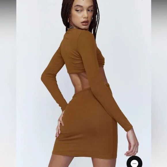 Princess Polly Sabella Brown Ribbed Mini Dress Size 8 - Picture 2 of 11